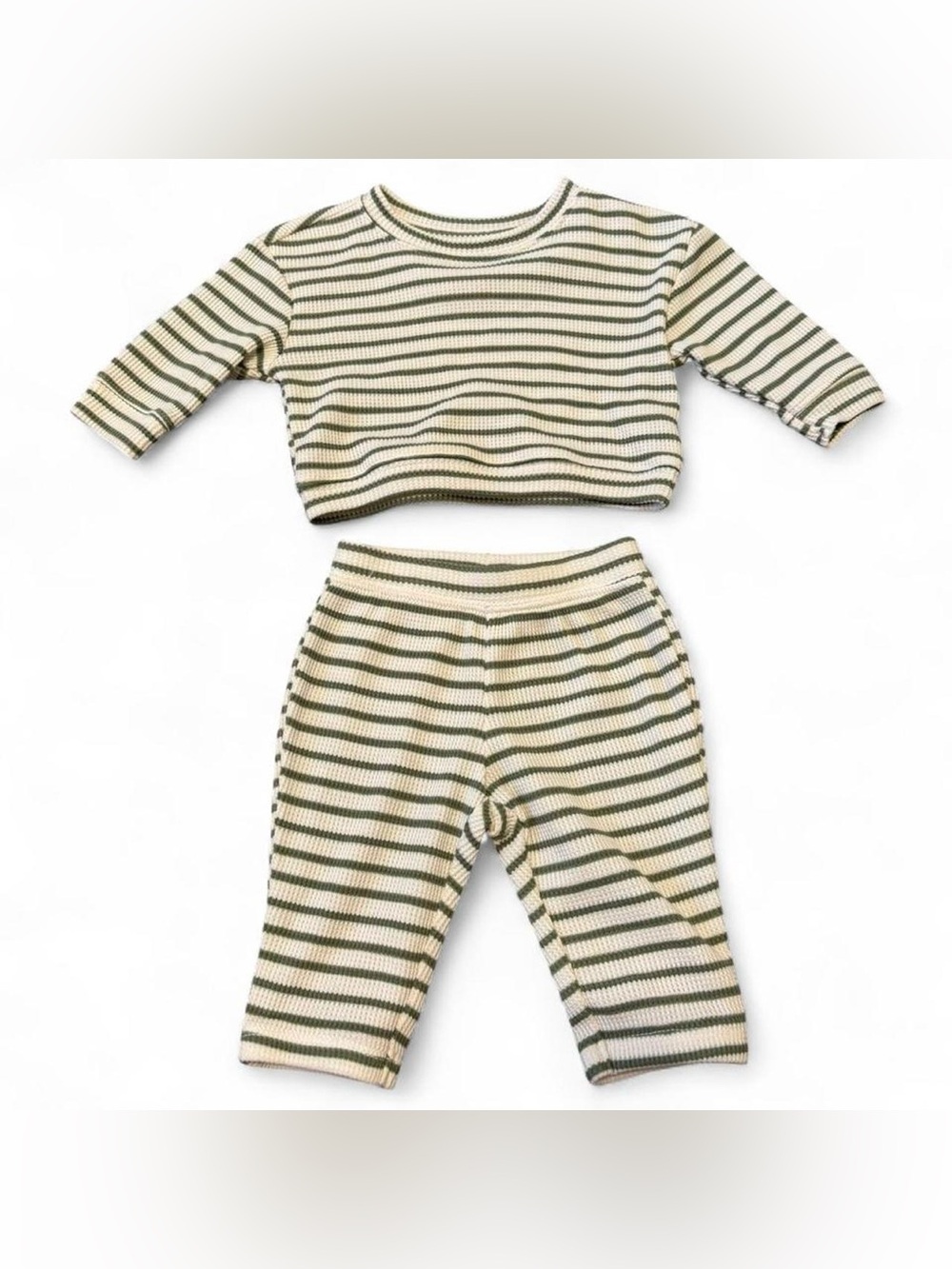 Cat & Jack Striped Knit Top - Cream & Olive